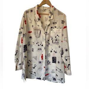 KNICKERBOX Soft White Button Down Fun Graphic Shirt Size 10